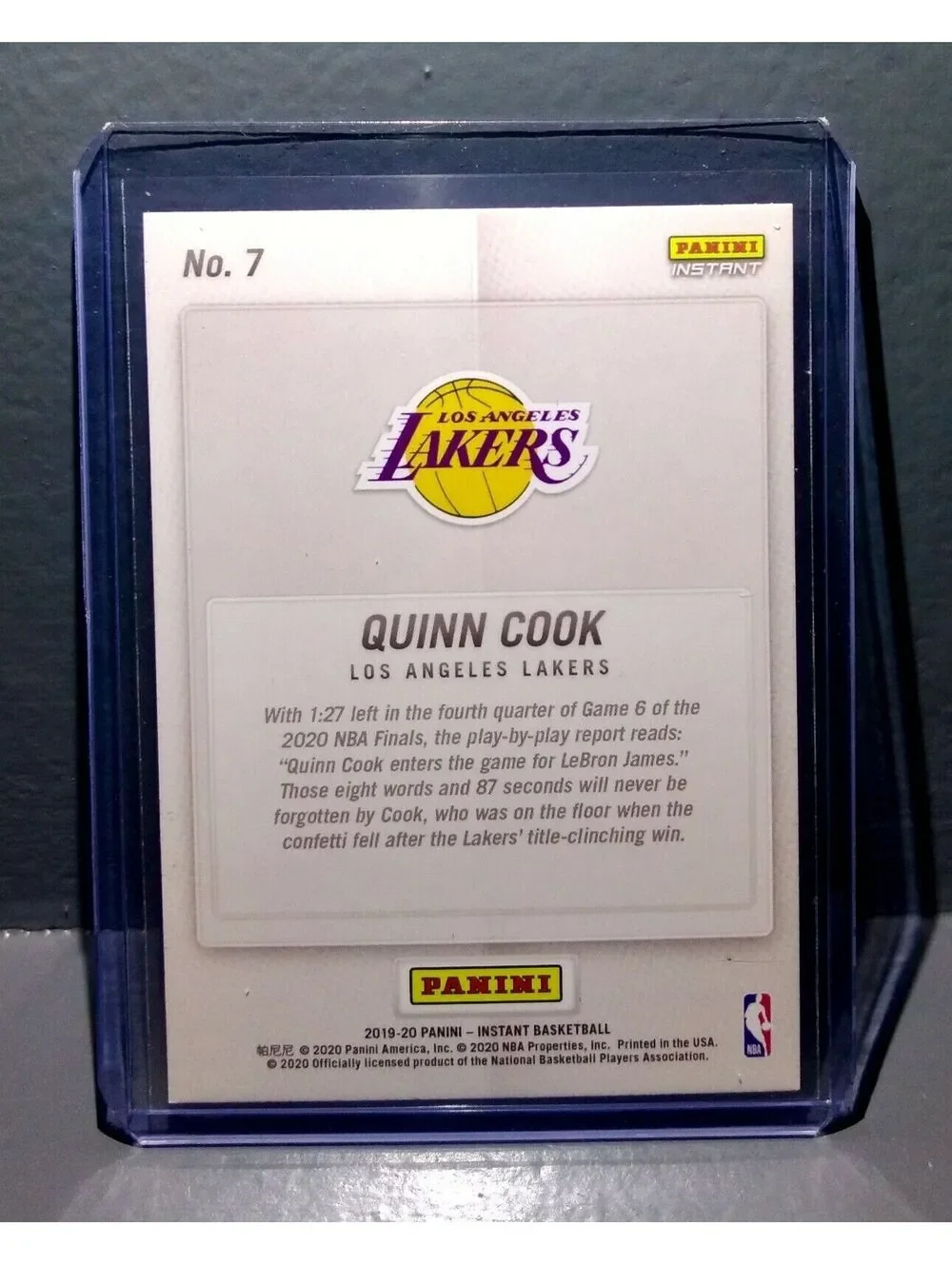 Quinn Cook 2020 Panini LA Lakers NBA Champions #7 Basketball Card